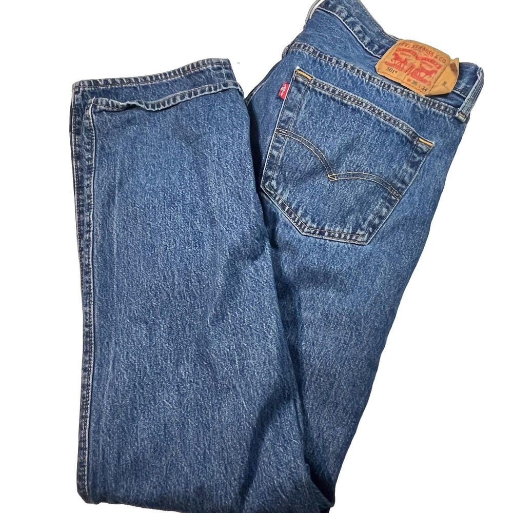 Levis 501 Jeans Mens 36x34 Blue Button Fly Denim Pants Faded Straight Original